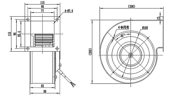 Dimension of DG140A-D072A Forward Curved Single Inlet Centrifugal Fan Φ 140-62 Dimension of DG140A-D072A Forward Curved Single Inlet Centrifugal Fan Φ 140-62