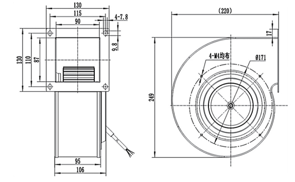 Dimension of DG160A Forward Curved Single Inlet Centrifugal Fan Φ 160-62 Dimension of DG160A Forward Curved Single Inlet Centrifugal Fan Φ 160-62