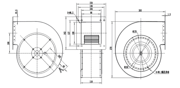 Dimension of DG180A-D092A Forward Curved Single Inlet Centrifugal Fan Φ 180-75 Dimension of DG180A-D092A Forward Curved Single Inlet Centrifugal Fan Φ 180-75