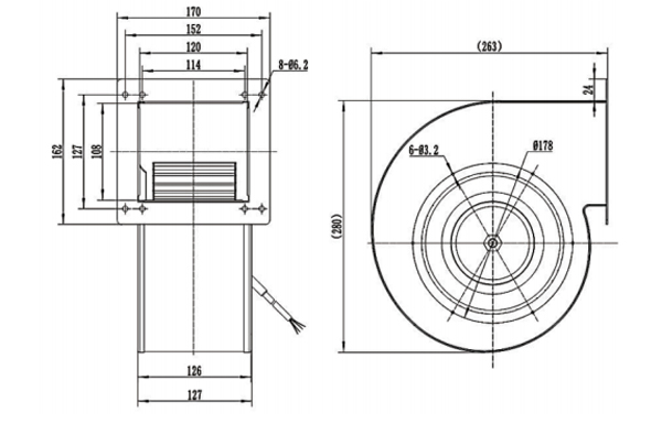 Dimension of DG180B-D092A Forward Curved Single Inlet Centrifugal Fan Φ 180-92 Dimension of DG180B-D092A Forward Curved Single Inlet Centrifugal Fan Φ 180-92