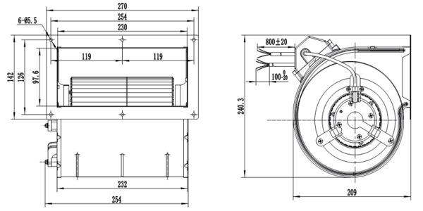 Dimension of SF146C-E092B3-01 EC146 Forward Curved Double Inlet Centrifugal Fan Blower Φ 146C-180 Dimension of SF146C-E092B3-01 EC146 Forward Curved Double Inlet Centrifugal Fan Blower Φ 146C-180
