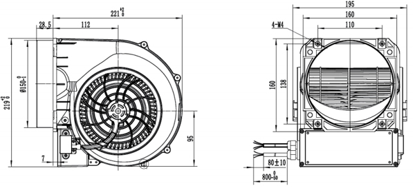 Dimension of SF146D-E092A3-CS EC146: Constant Air Volume Double Inlet Centrifugal Fan Blower