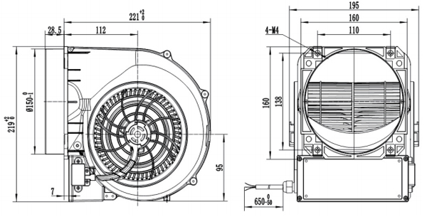 Dimension of SF146D-E092B3-43 EC146 Forward Curved Double Inlet Centrifugal Fan Blower Φ 146-150 Dimension of SF146D-E092B3-43 EC146 Forward Curved Double Inlet Centrifugal Fan Blower Φ 146-150