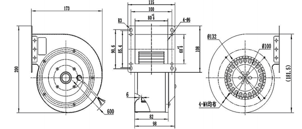 Dimension of DG120A-A092B2-01 Forward Curved Single Inlet Centrifugal Fan Φ 120-62 Dimension of DG120A-A092B2-01 Forward Curved Single Inlet Centrifugal Fan Φ 120-62