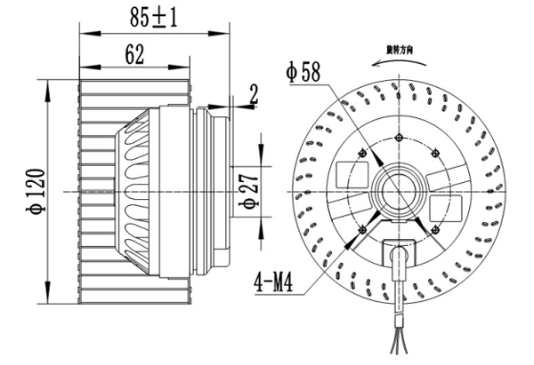 Dimension of DF120A-A092A2-01 Forward Curved Fan Φ 120-60 Dimension of DF120A-A092A2-01 Forward Curved Fan Φ 120-60