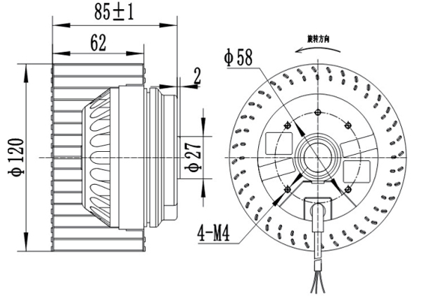 Dimension of DF120A-A092B2-00 Forward Curved Fan Φ 120-62 Dimension of DF120A-A092B2-00 Forward Curved Fan Φ 120-62