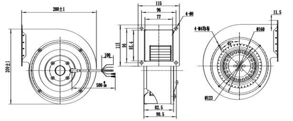 Dimension of DG140B-A092C2-01 Forward Curved Single Inlet Centrifugal Fan Φ 140B-62 Dimension of DG140B-A092C2-01 Forward Curved Single Inlet Centrifugal Fan Φ 140B-62