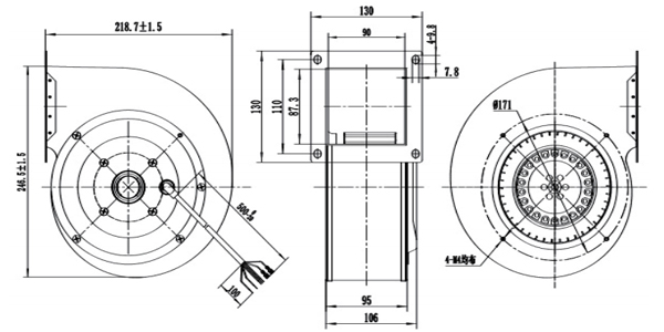 Dimension of DG160B-A092D2-00 Forward Curved Single Inlet Centrifugal Fan Φ 160-62 Dimension of DG160B-A092D2-00 Forward Curved Single Inlet Centrifugal Fan Φ 160-62
