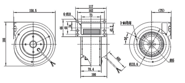 Dimension of DG180A-A092D2-02 Forward Curved Single Inlet Centrifugal Fan Φ 120-62