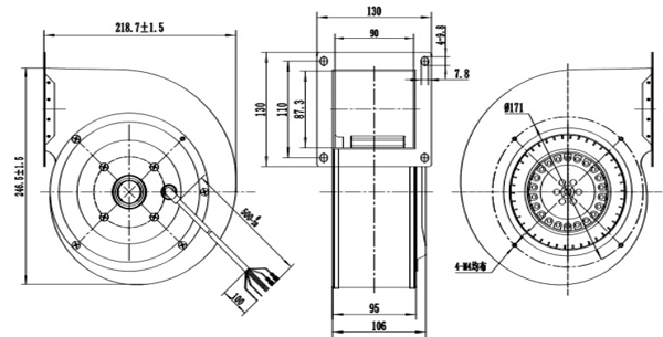 Dimension of DG180A-A092D2-02 Forward Curved Single Inlet Centrifugal Fan Φ 180-75 Dimension of DG180A-A092D2-02 Forward Curved Single Inlet Centrifugal Fan Φ 180-75